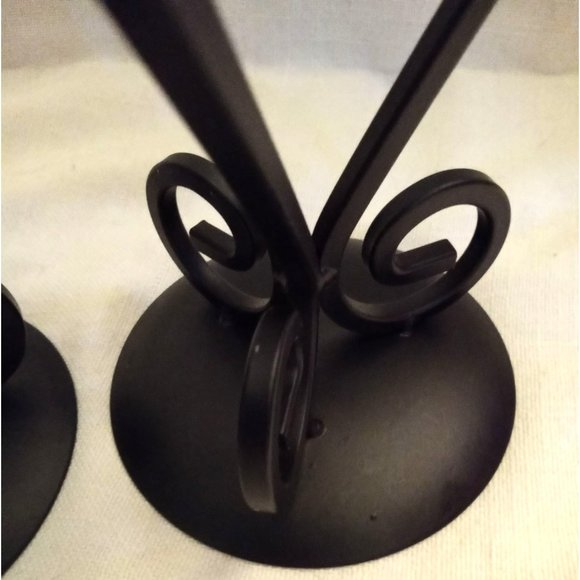 Black Wrought Iron Graduated Tier Scrollwork Pillar Candlestick Holder Set of 3 - Picture 10 of 11